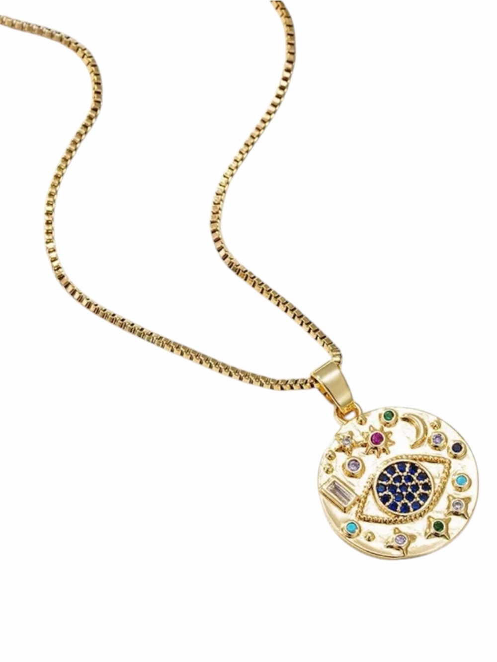 Evil Eye Pendant Necklace NWT Gold Plated PVD Coated - Picture 2 of 2